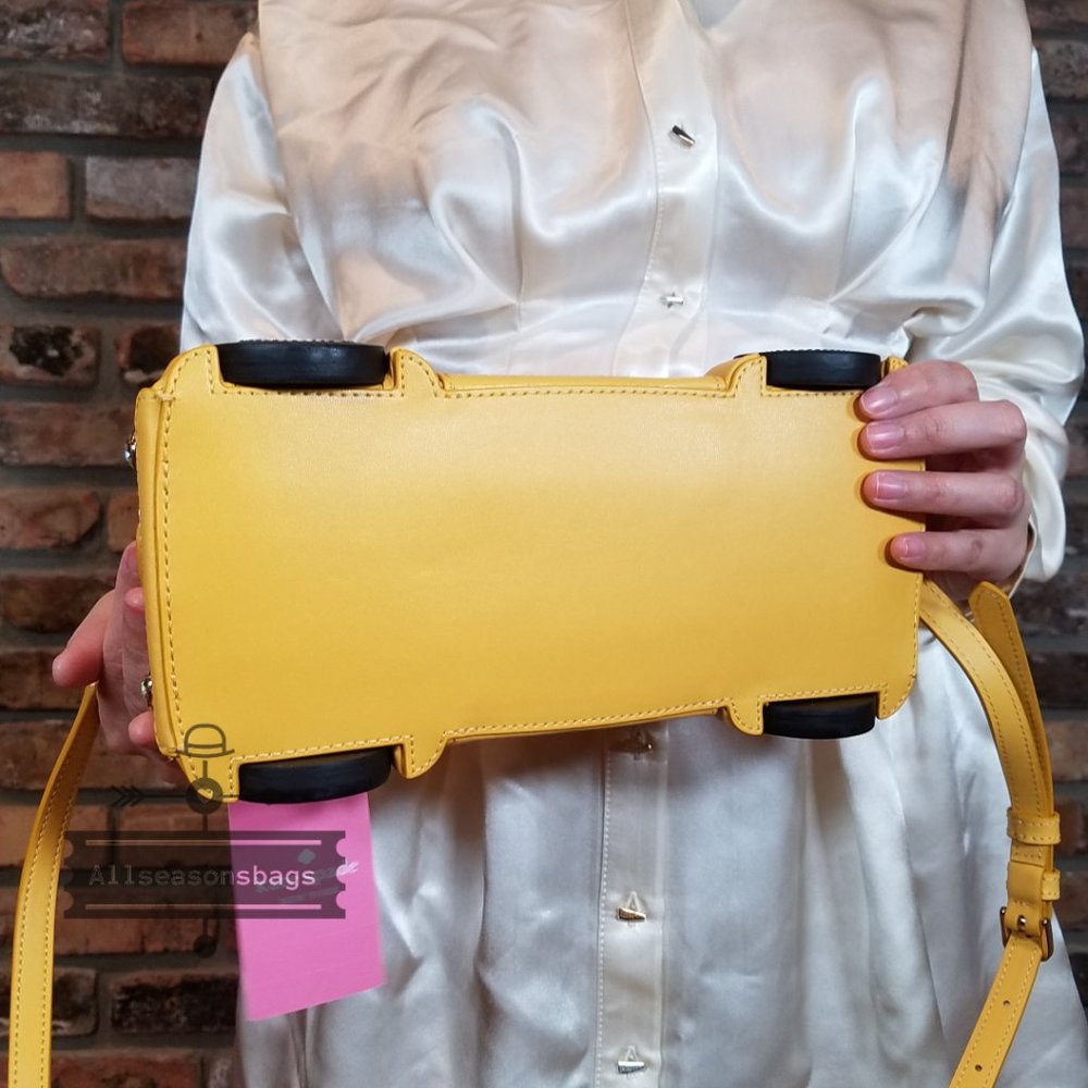 AUTHENTIC Beetle Kate Spade beep beep car crossbody bag yellow multi white NWT - Picture 11 of 12